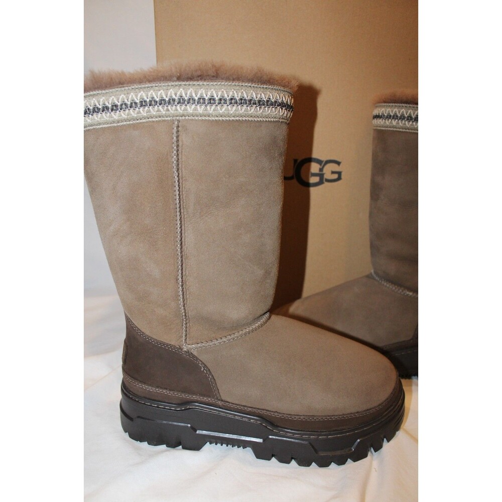 UGG CLASSIC TALL TRAILGAZER SUEDE BRAID WATERPROOF BOOTS WOMEN NIB HICKORY - Picture 3 of 9